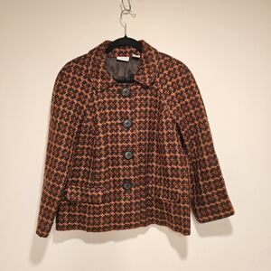 Y2K Vintage Kim Rogers Tweed Jacket Coat Orange Brown Boucle 12 Womens Preppy